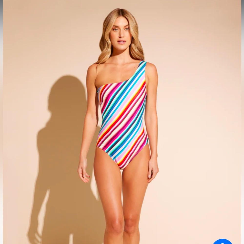 One-Shoulder Rainbow Stripe One-Piece Swimsuit - Multi